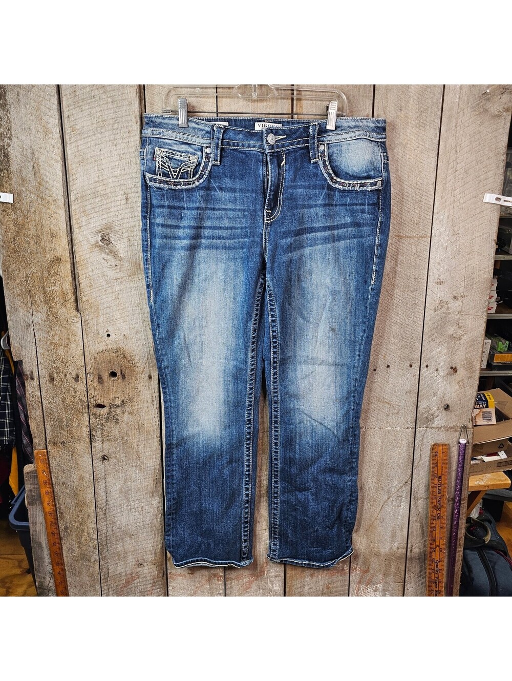 Vigoss Women's Slim Boot Jeans Plus Size 18 Blue Denim Mid-Rise Embellished